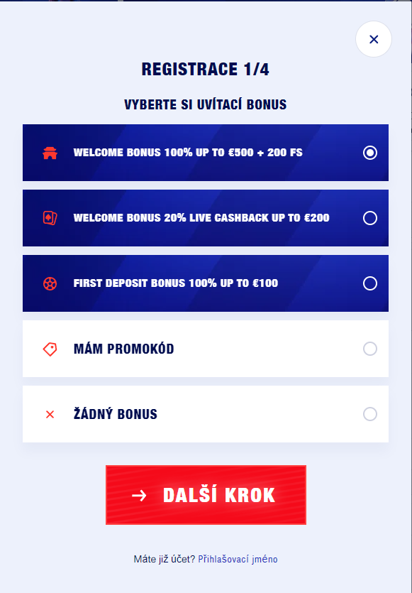 Registrace v kasinu Bankonbet