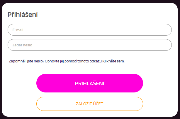 Zadání registračních údajů